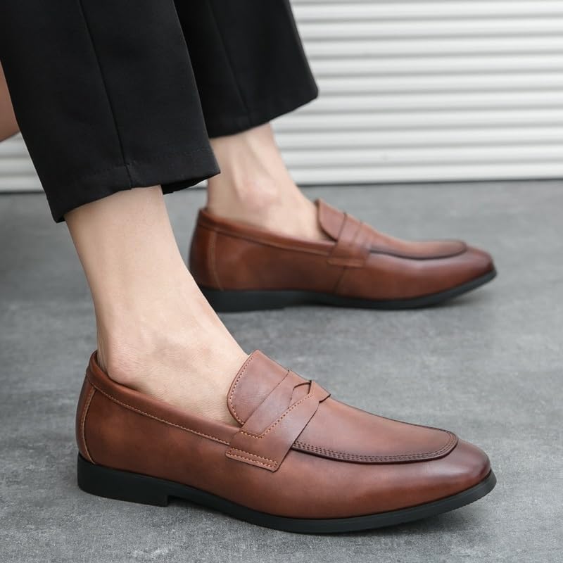 Mens Loafers Pointed Toe Vegan Leather Penny Loafers Lightweight Flexible Comfortable Outdoor Wedding Slip-on4