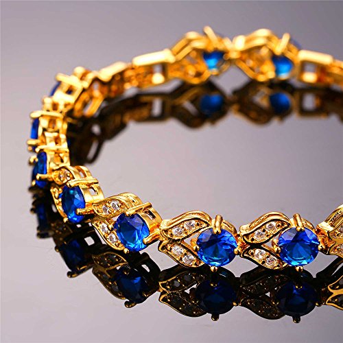 U7 Cubic Zirconia Classic Tennis Bracelet For Women Yellow Gold Link Chain Blue Gem Crystal Bracelets #TOP3