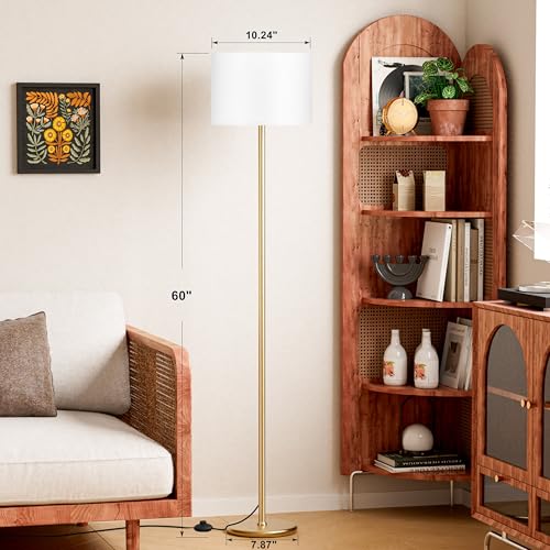 Image of Ambimall 60'' Modern Floor Lamp with Shade, Tall Lamps for Living Room, Bedroom, Office, Dining Room, White Shade with Gold Pole(Without Bulb)