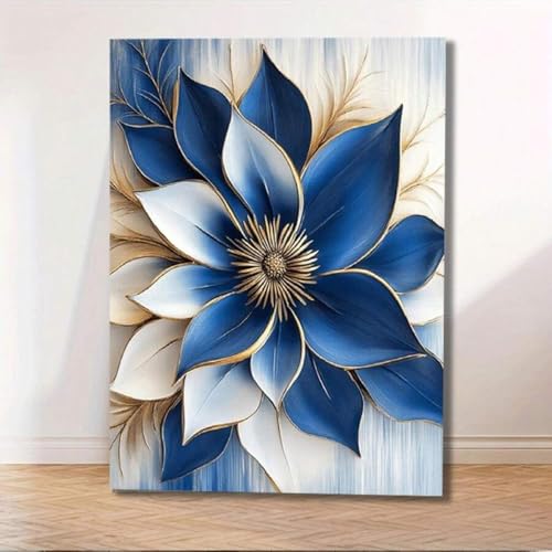 Toile fleur abstraite bleue et or de qualité premium 40x60