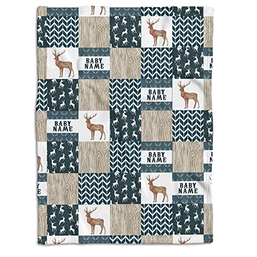 locobird Personalized Baby Blankets for Boys, Baby Woodland Blanket, Deer Baby Blanket Name, Custom Baby Blankets Name Swaddle Blanket, 3 Sizes Plush Blankets for Baby Boy Son Newborn Infant Daughter