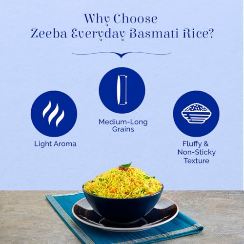 Image of Zeeba Everyday Basmati Rice 1 Kg, Perfect for Everyday Cooking (Cooked length upto 14mm*)