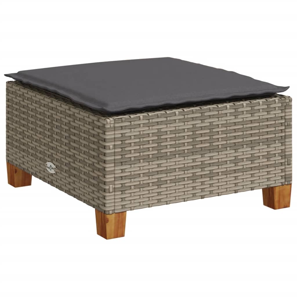 Taboret ogrodowy z polirattanu z wyściełaną poduszką do siedzenia, szary, 63,5 x 56 x 32 cm, podnóżek na taras, balkon i do ogrodu