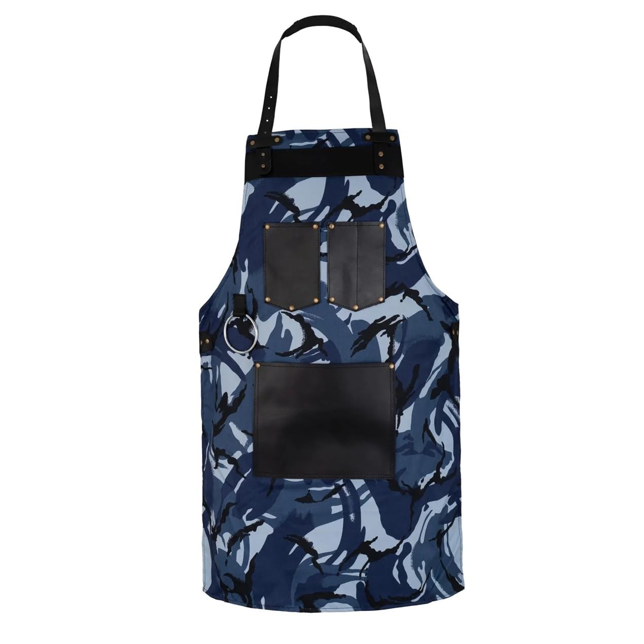 Leathershire Top Grain Leather Blue Canvas Apron Butcher Cook, BBQ, Chef, DIY, Woodwork Apron Gift for Him Gift for HerGift for Him Gift for Her (Blue-LS709)