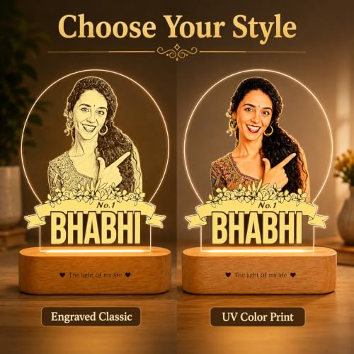 Image of ZOCI VOCI Personalized Rakhi Gift for Bhabhi, Custom UV Printed LED Photo Lamp, RGB Smooth Color Changing Acrylic Night Lamp, Customized Photo Gift for Sister-in-Law, Rakshabandhan Gift