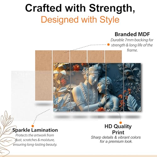 Image of The Castle Decor Lord Radha krishna painting | Multiple Frames Wall Art Painting for living room,Bedroom,Drawing room,Hotels Wooden Framed-Digital Painting (Multi Color - Design 6, 27x48 Inch)