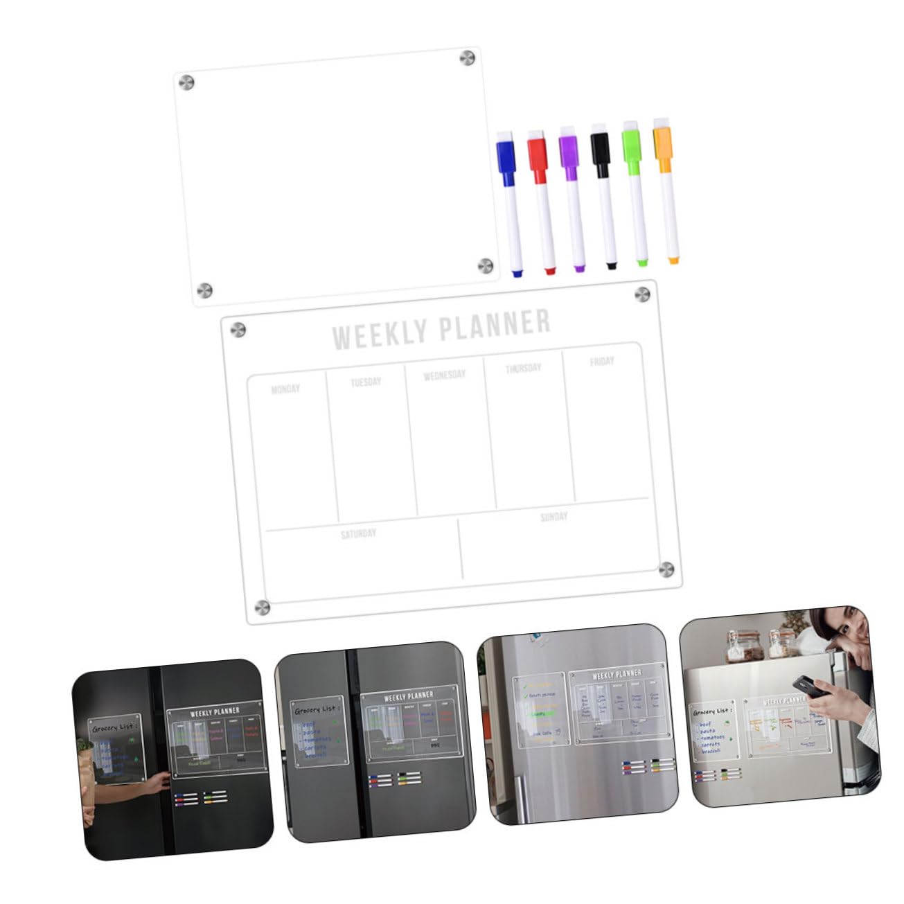 TEHAUX Magnetischer Wochenplaner für Kühlschrank Abwischbares Whiteboard aus Acryl Kalender-whiteboard mit Transparenter Oberfläche für Effiziente Organisation