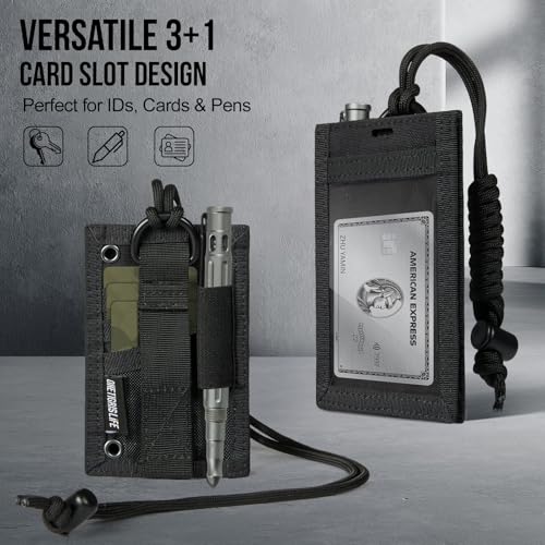 Image of OneTigris Tactical ID Card Holder Hook & Loop Patch Badge Holder Neck Lanyard Key Ring and Credit Card Organizer (Black)