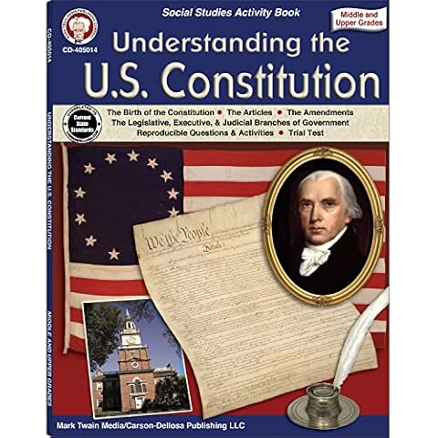 Mark Twain Understanding the US Constitution Grades 6-12 American History Workbook, The Constitution of the United States, Bill of Rights, Government Branches Books, Classroom or Homeschool Curriculum Cover