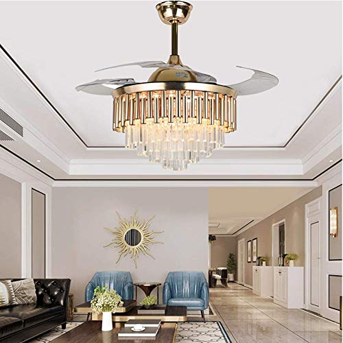 Fandian Crystal Ceiling Fan With Light Remote Control Fandelier, Modern Retractable Luxury Chanmdeliers Fan With 3 Color Change Led Light 3 Speed For Living Room Bedroom #TOP6