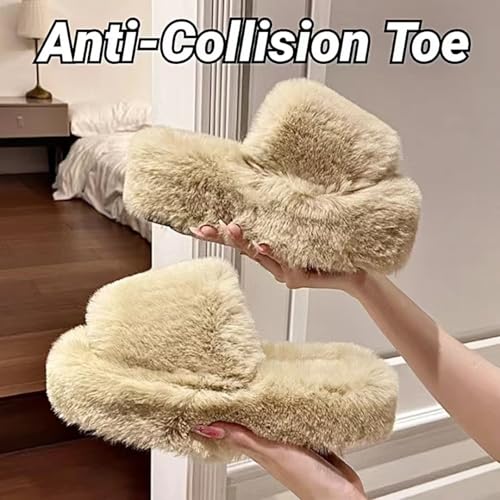 Cross-band Fuzzy Slippers Thick Sole Fluffy Cozy Comfy Memory Foam Open Toe House Slippers for Women Soft Faux Fur Plush Slides Anti-Skid Indoor Outdoor Home Bedroom Shoes3