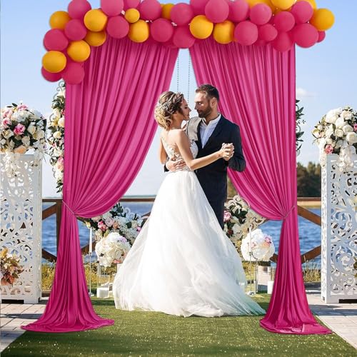 Image of 10 x 7 Feet Fuschia Backdrop Curtain for Partie, Background Curtains for Photoshoot, Birthday, Wedding, Halloween, Thanksgiving, Christmas, New Year Party Decorations 5Ft x 7Ft, 2 Panels