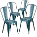 Flash Furniture 4 Pk. Distressed Kelly Blue-Teal Metal Indoor-Outdoor Stackable Chair