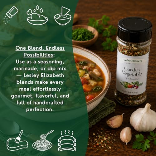 Image of Lesley Elizabeth Garden Vegetable Dip & Seasoning - All-Natural Herb & Veggie Spice Blend for Dips, Roasted Vegetables & Cooking | Gourmet All-Purpose Garden Seasoning