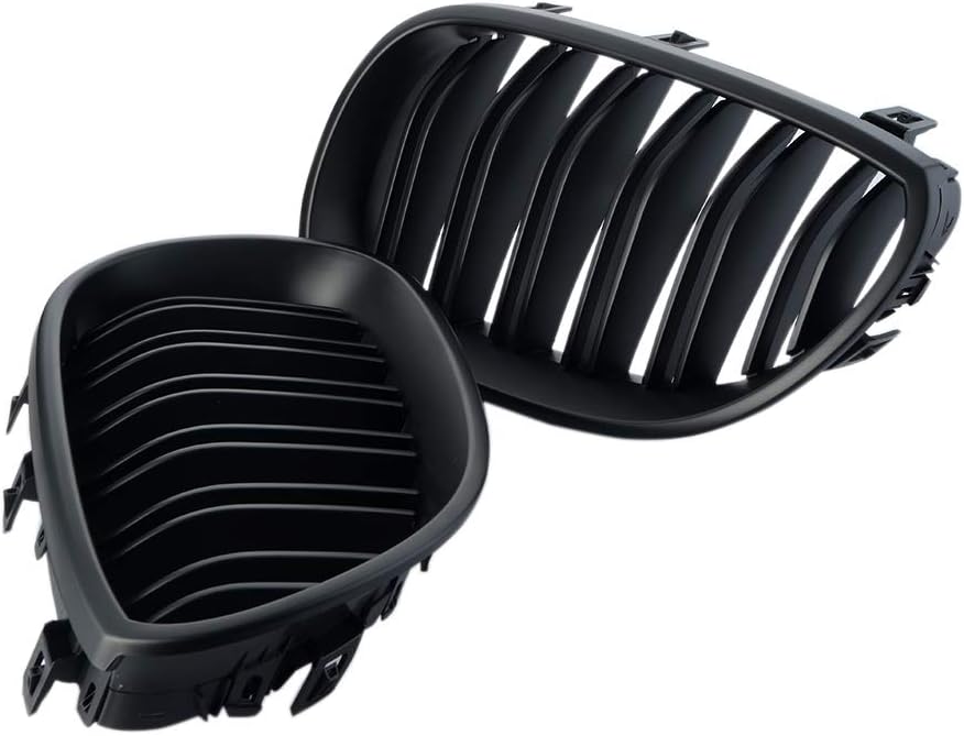 OIOBOMBGFor BMW 5 Series E60 E61 4 Door 2003 2004 2005 2006 2007, 1 Pair Car Style Gloss Black Dual Fin Front Grills