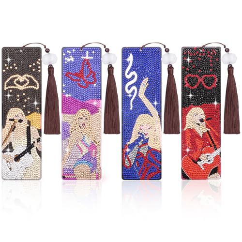 WZXGYL Diamond Art Bookmark Kits 4 Pcs Pop Singer Merch Diamond Bookmark Painting Kit for Women DIY Acrylic Diamond Art Gifts Kits for Adults