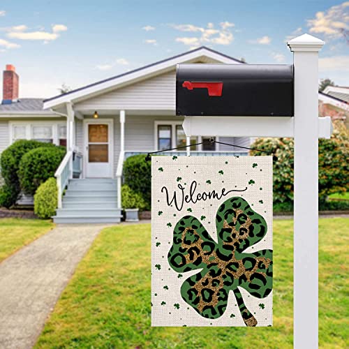 St Patricks Day Garden Flag Leopard Shamrock Welcome Vertical Double Sided Burlap Happy St. Patrick's Day Flags 12.5 X 18 Inch Spring Holiday Farmhouse Yard Outdoor Decor #TOP3