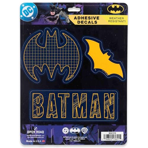 Image of DC Comics Batman Adhesive Vinyl Decals - Iconic Set of Batman Stickers for Car, Water Bottle or Laptop, 1 Pack (3 Count)