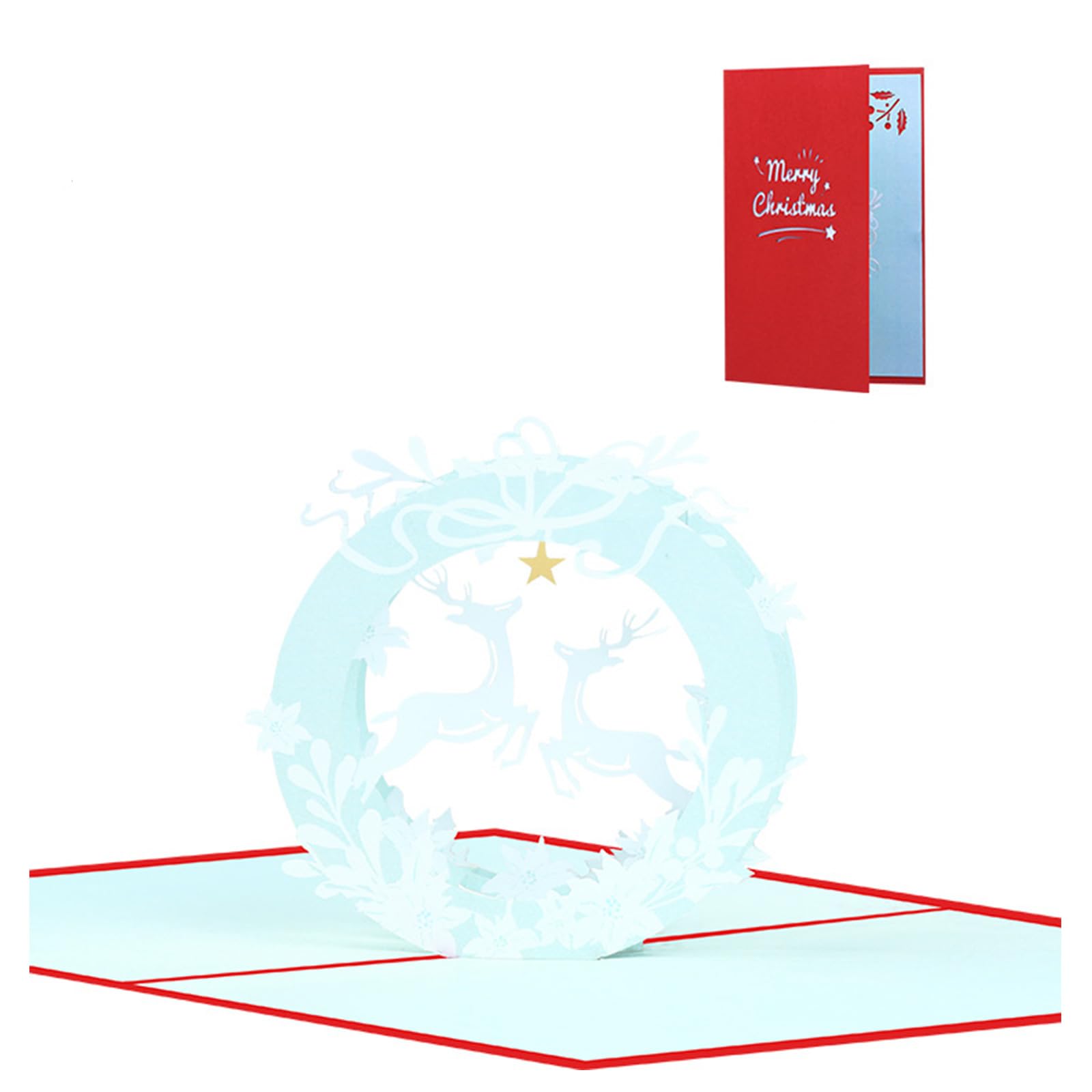 Jazuaiao 3D Christmas Greeting Cards Bright 3D Christmas Flying Deer Cards Popup Holiday Greetings with Envelopes Paper