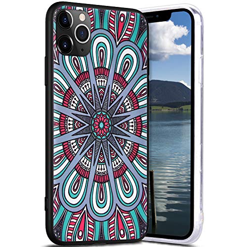 Robinsoni Case Compatible with iPhone 11 Pro Cover Silicone TPU Case Simple Pattern Rubber Cover Flexible TPU Bumper Case Black Back Phone Case Ultra Thin Protetive Case for iPhone 11 Pro Mandala