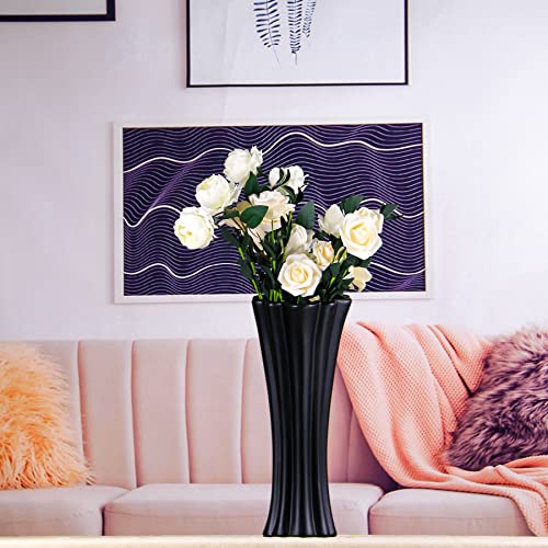 Large Black Ceramic Wide Mouth Vase, Decorative Table Boho Vase, 12.6 Inch Tall, Flower Vases For Living Room, Shelf, Centerpieces, Home Decor, Large Vase, Jarrones Decorativos Para Sala #TOP2