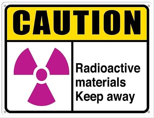 peiyeety Caution Sign Radioactive Materials Keep Away Aluminum Tin Sign for Home Coffee Bar Wall Decor 8X12 Inch
