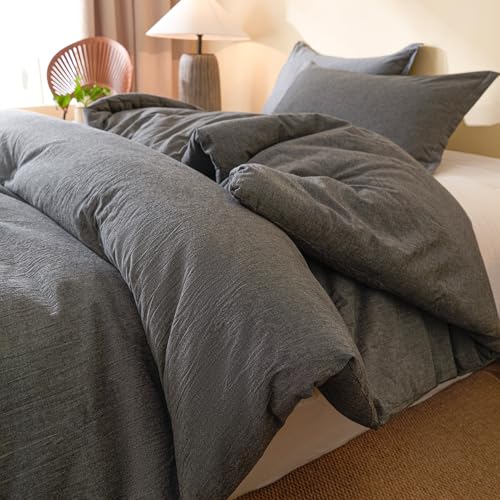 Image of 100% Cotton Comforter Set King Size - Reversible Yarn-Dyed Design, Soft Washed Cotton on Both Sides, Lightweight All-Season Bedding, Machine Washable(Black Grey, 104 inchx90 inch)