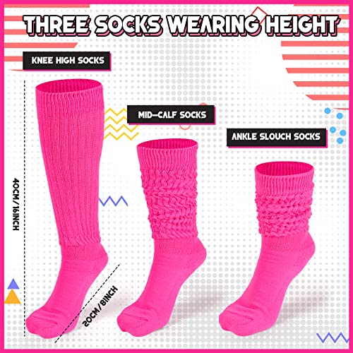 JenPen 2 Pairs 80s Neon Women's Slouch Socks Extra Long Heavy Scrunch Knee High Sock Thick Scrunchie Socks Size 9 to 103