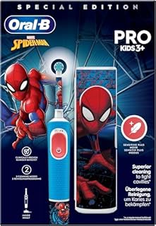 Oral-B Spazzolino Elettrico Ricaricabile Pro Kids con personaggi Marvel Spider-Man, 1 Testina, 1 Spazzolino Elettrico Oral B, Custodia Da Viaggio, da 3 Anni In Su