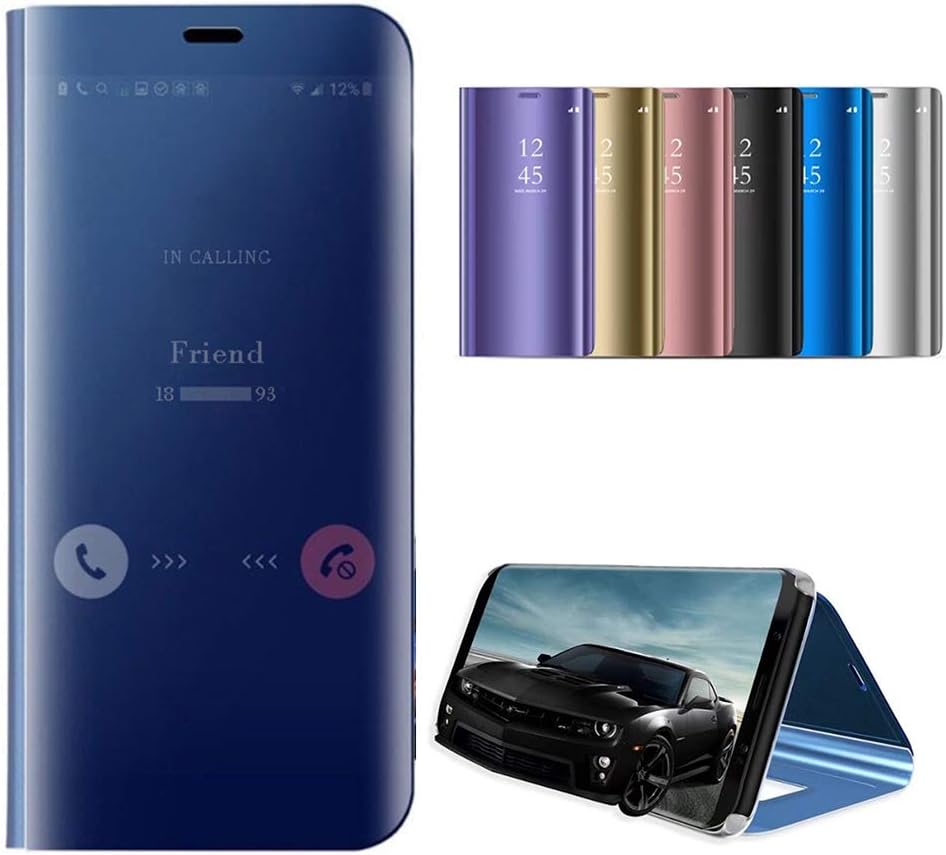 Mirror Samsung Case - Samsung Galaxy Note 9 Note 8 S9 S9 Plus S8 S8 Plus Case Metal Electroplate Plating Smart Clear View Flip Folio Protective Makeup Mirror Case (Blue, Samsung Galaxy Note 9)
