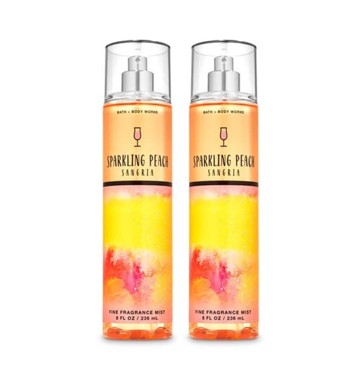 Bath and Body Works Sparkling Peach Sangria Fine Fragrance Mists Pack Of 2 8 oz. Bottles (Sparkling Peach Sangria)