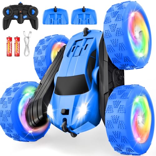 Image of Remote Control Car, Outdoor Toys RC Cars for Kids Ages 6-12, 4WD Double Sided Stunt Vehicle with Upgraded USB-C Modular Batteries, 5 6 7 8 9 10+ Year Old Boy Birthday Blue