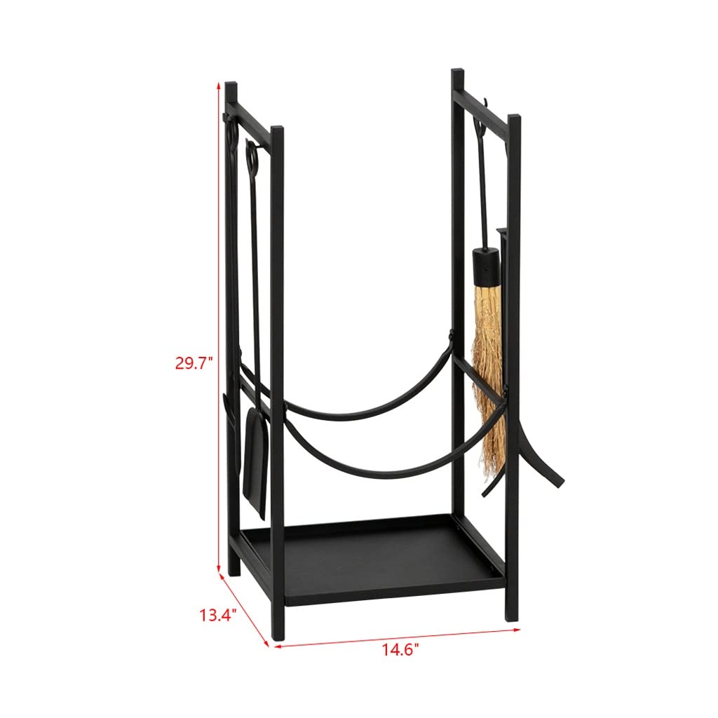 Chimenea de Hierro Forjado para Interiores y Exteriores, Soporte para leña, Pintura Negra, Cuadrado de 33 Pulgadas de Alto con 4 Herramientas