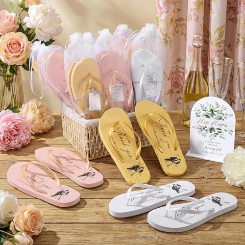Image of 24 Pairs Bulk Flip Flops for Wedding Guests | Reception Sandals, Wedding Party Favors with Sign, Size Cards, Bagged, Dance Floor Slippers