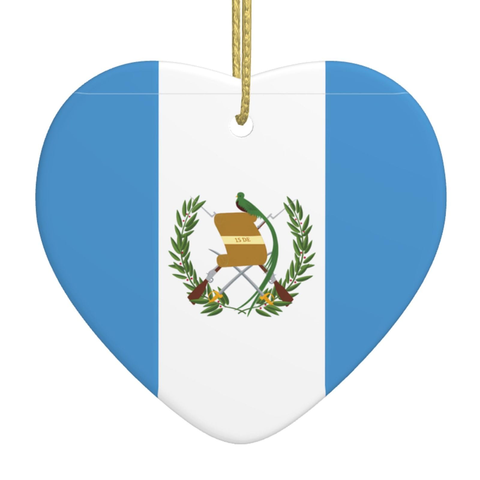Flag of Guatemala Ceramic Christmas Heart Pendant with Silk Thread, Christmas Tree Home Decoration