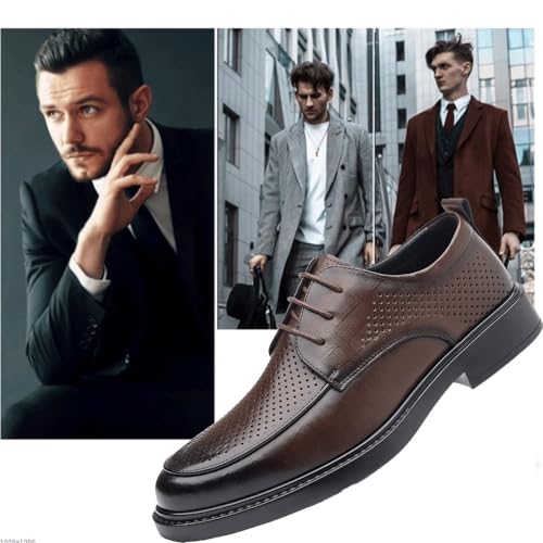 Mens French Leather Oxford Dress Shoes Formal Outdoor Working Lace Up Pointed Toe Low Top Comfortable Shoes2
