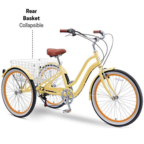 sixthreezero EVRYjourney 26 Inch 7-Speed Hybrid Adult Tricycle with Rear Basket, Cream, One Size (630334)