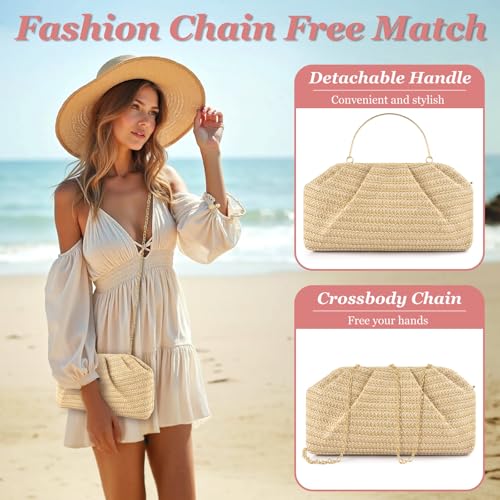 Image of ERKOON Clutch Purse for Women Elegant Pleated Evening Bag Crossbody Shoulder Handbag Envelope Bag with 2 Detachable Chain