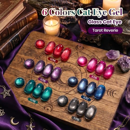 Image of Beetles Cat Eye Gel Nail Polish Set, Tarot Reverie 6 Colors Fall Nail Gel | Glitter Gel Nail Kit Ruby Red Pink Purple Navy Blue Emerald Green Black Magnetic With Magnet Soak Off UV Gift for Women