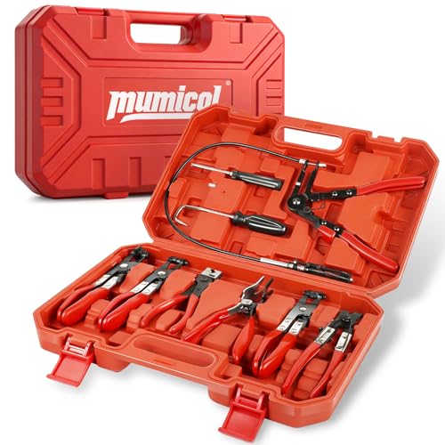 MUMICOL 9PCS Hose Clamp Pliers Set Locking Long Reach Hose Clamp Tool for Automotive Flexible Wire Radiator Coolant Heater Hose Removal Pliers with Case for DIY Home Use