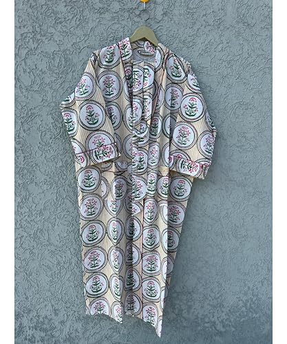 Image of Hand block print Cotton Kimono bikini cover up,Indian Hand block print Cotton Bath Robe,Swim Wear,Nighrwere Dressing Gown