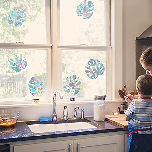 Image of GORGECRAFT 6x7 Inch Leaf Window Clings Static Rainbow Window Stickers Anti-Collision Glass Decals Sun Catcher Decorations Non Adhesive Prismatic Vinyl for St. Patrick's Day Decor Prevent Stop Birds