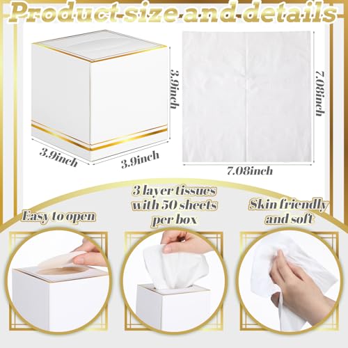 Image of Fourluoo 12 Pack Facial Tissues Cube Boxes Face Box 600 Sheets 3 ply Soft Paper Square Tissues Bulk for Car Pocket Toilet Household Bedroom Family(White)