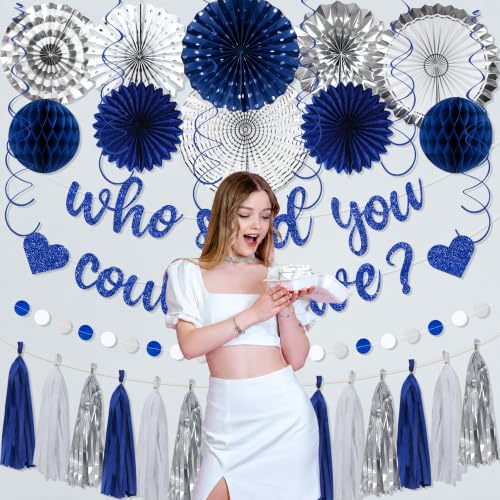 Image of Roetyce Farewell Party Decorations Women Men, Blue Glitter Who Said You Could Leave Banner, Blue Silver Going Away Leaving Goodbye Party Supplies for Coworker Friend, Retirement Photo Background Decor