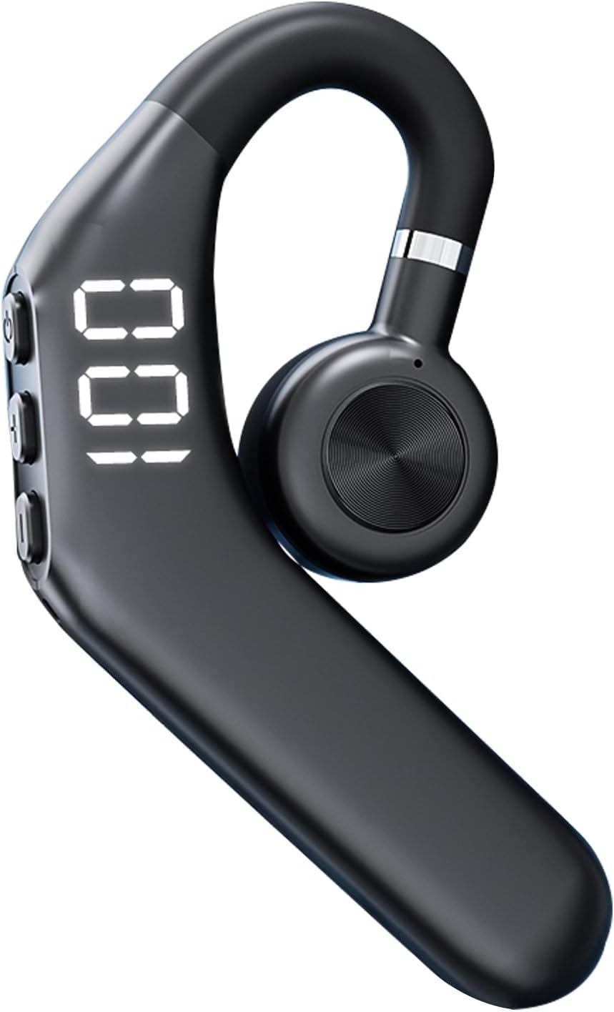 Single Earbud Bluetooth Earpiece Headset Ear Piece for Cell Phone Calls with Microphone, Open Ear Bone Conduction Earbuds Headphones Trucker Bluetooth Office Wireless One Ear Headset with Mic for Work