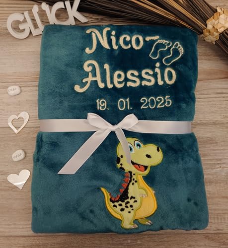Wuff-Dogsworld Kuschlige Babydecke SUPER FLAUSCHIG Bestickt mit Namen und Datum Viele Farben zur Geburt für Jungen & Mädchen, Personalisierte Geschenke Baby, Babydecke personalisiert