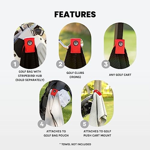 Stripebird - Magnetic Clip For Any Golf Towel (Major Red) - Highest Strength Magnet - Easily Access Golf Towel While You Golf - Attaches To Golf Cart, Clubs Or Golf Hub - Removable From Towels #TOP2