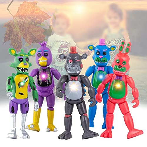 5Pcs Inspired By Five Nights At Freddys Toys Action Figures Security Breach Series Glamrock Foxy Bonnie Fazbear Pvc Doll Movable Joints Collectible Freddy Toys Set With Light For Kids Gift #TOP4