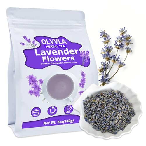 Image of Olvvla - Dried Lavender Flowers, 5oz /142g, Food-Grade Lavender Buds | Fragrant food-grade lavender buds for tea, baking and lemonade, ideal for relaxing routines