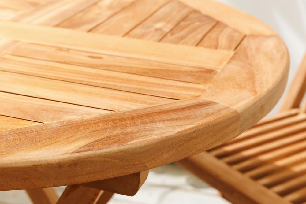 Riess Ambiente Gartentisch Empire Teak 70cm - Natur - Teakholz - robust | Montiert, wetterfest, natürliche Optik, bequemer Komfort, für Garten, Unikat, massive Verarbeitung, platzsparend